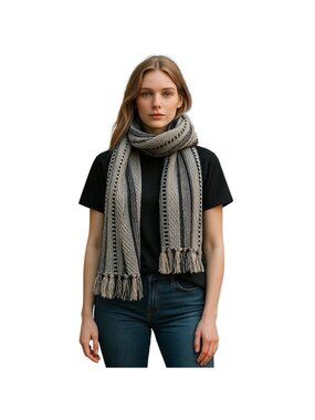 Design Imports Tribal Scarf Cream/Black One Size Boho Carolyn Bessette Kennedy